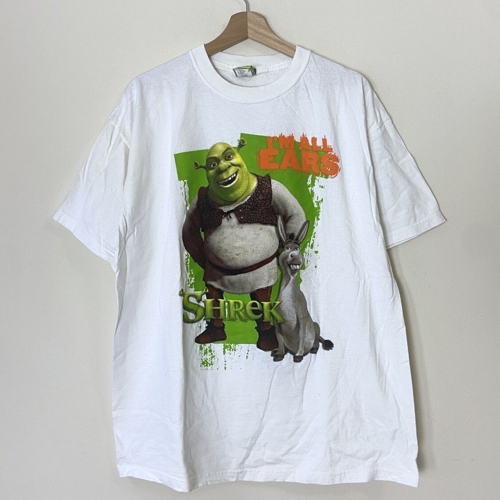 Vintage y2k Shrek 2 DreamWorks Donkey Movie Promo 2004 White Tee Shirt - XL